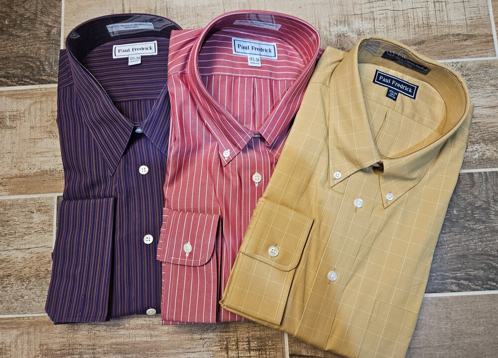 : Lot of 3 New Paul Fredrick Dress Shirts 17.5 34 Two-Ply Cotton Non-Iron